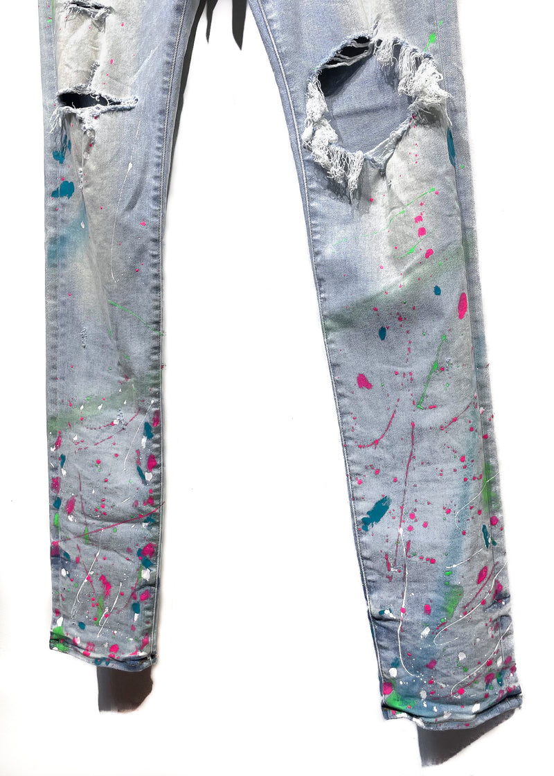 Amiri Light Blue Multicolour Paint Splattered Jeans