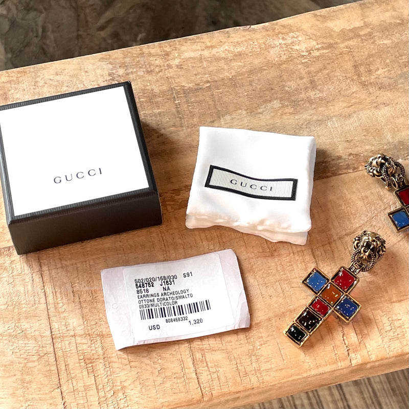 Gucci Runway 2019 Archeology Enamel Cross Clip-on Earrings