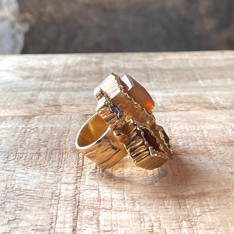 Yves Saint-Laurent Multi Stones Arty Gold Tone Ring