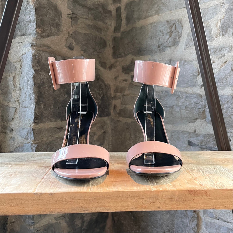 Saint Laurent Nude Patent Ankle Strap Sandals