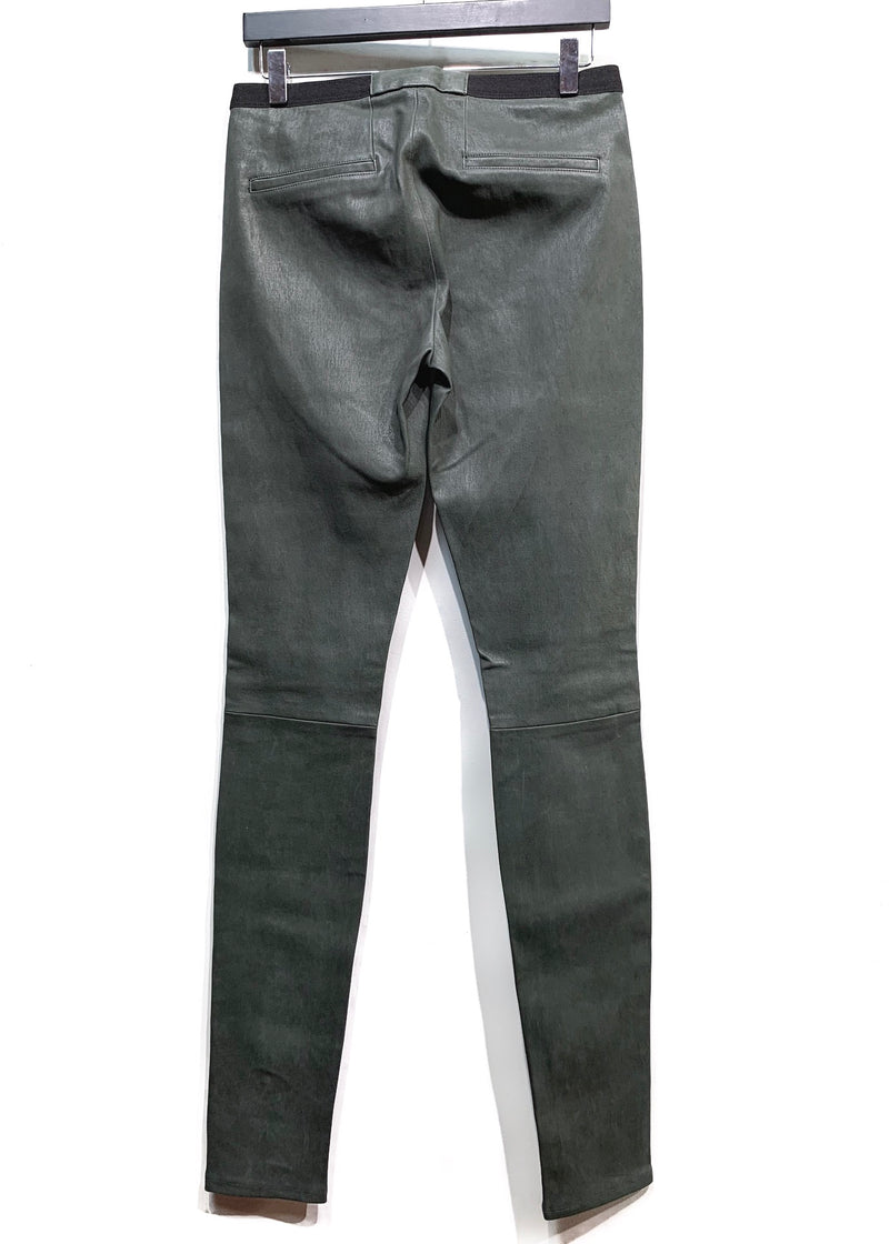 Helmut Lang Khaki Green Stretch Leather Legging Trousers