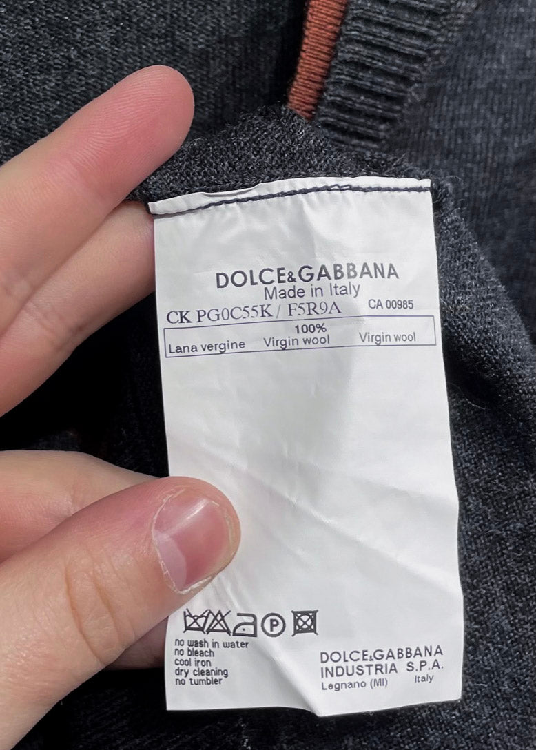 Cardigan en laine gris anthracite Dolce & Gabbana avec accent de rouille