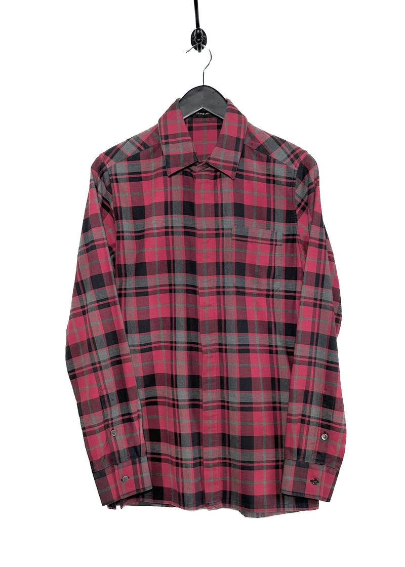 Kris Van Assche Red Checkered Flannel Cotton Shirt