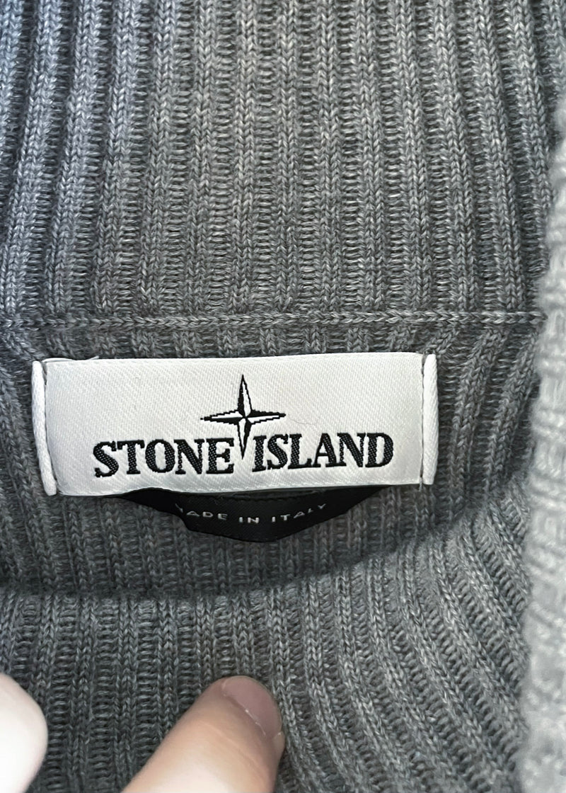Stone Island Grey Ribbed Badge Turtleneck Sweater