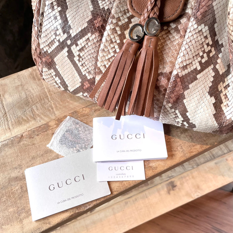 Gucci Brown Python Marrakech Hobo Bag