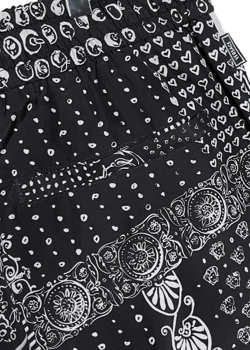 Versace Black White Baroque Hearts Multi Print Jogger Pants