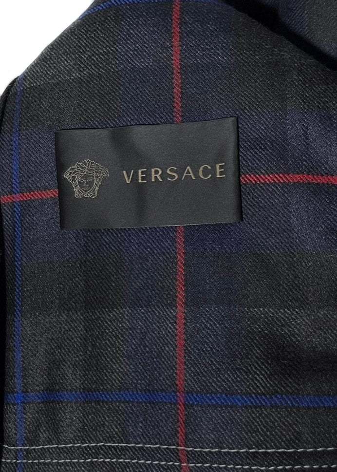Versace Black Wool Checkered Buttoned Jacket