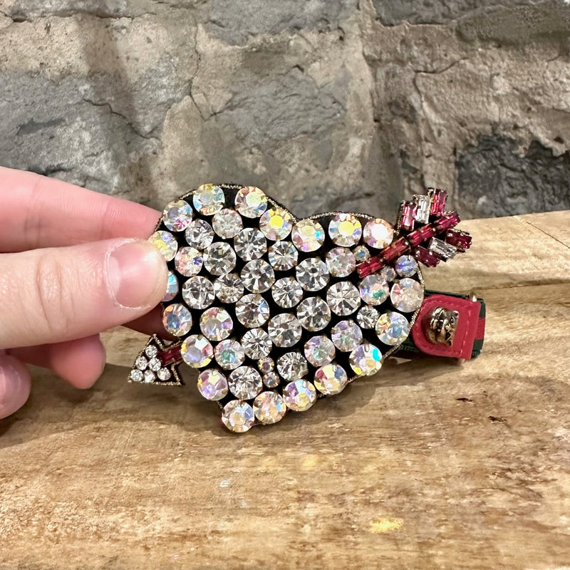 Gucci Crystal Embellished Heart Elastic Web Bracelet