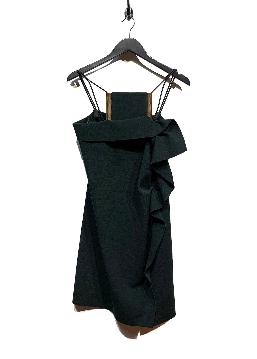 Lanvin Green Forest Wool Neck Statement Piece Dress