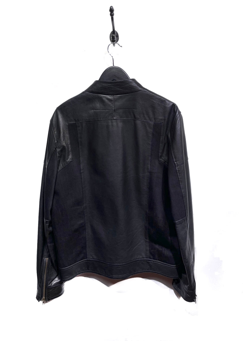 Veste en cuir avec insertions en jean noir Givenchy
