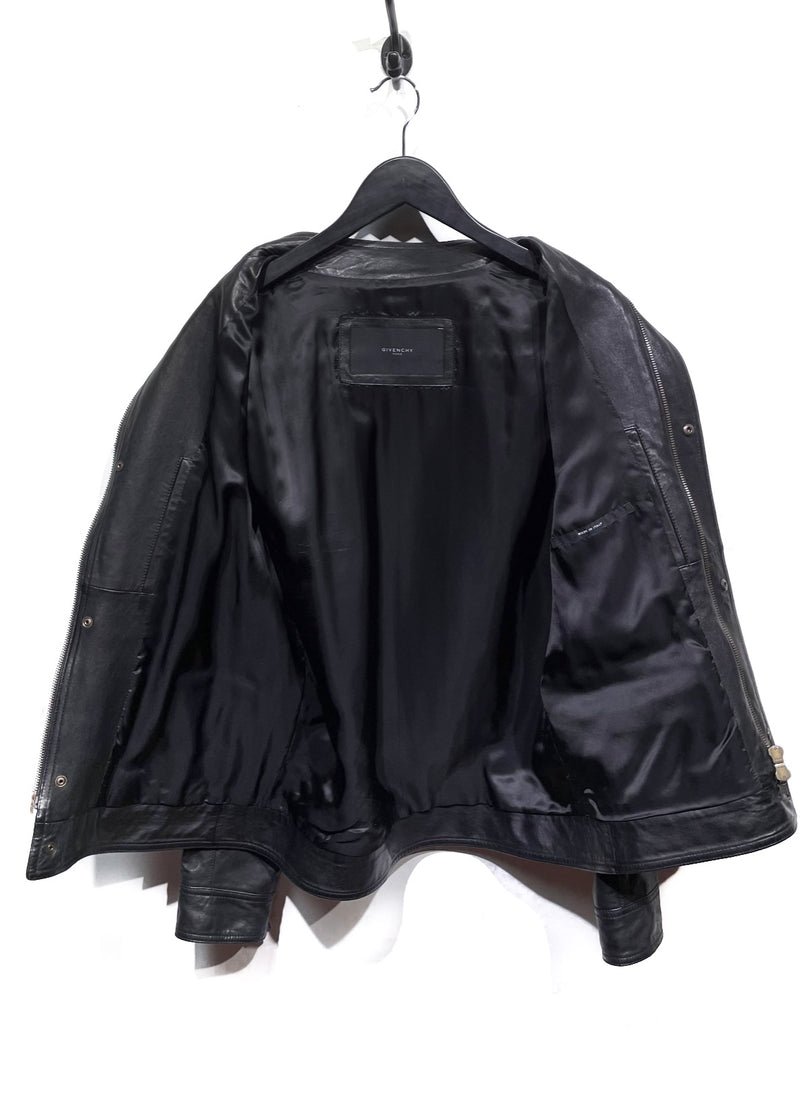 Veste en cuir avec insertions en jean noir Givenchy
