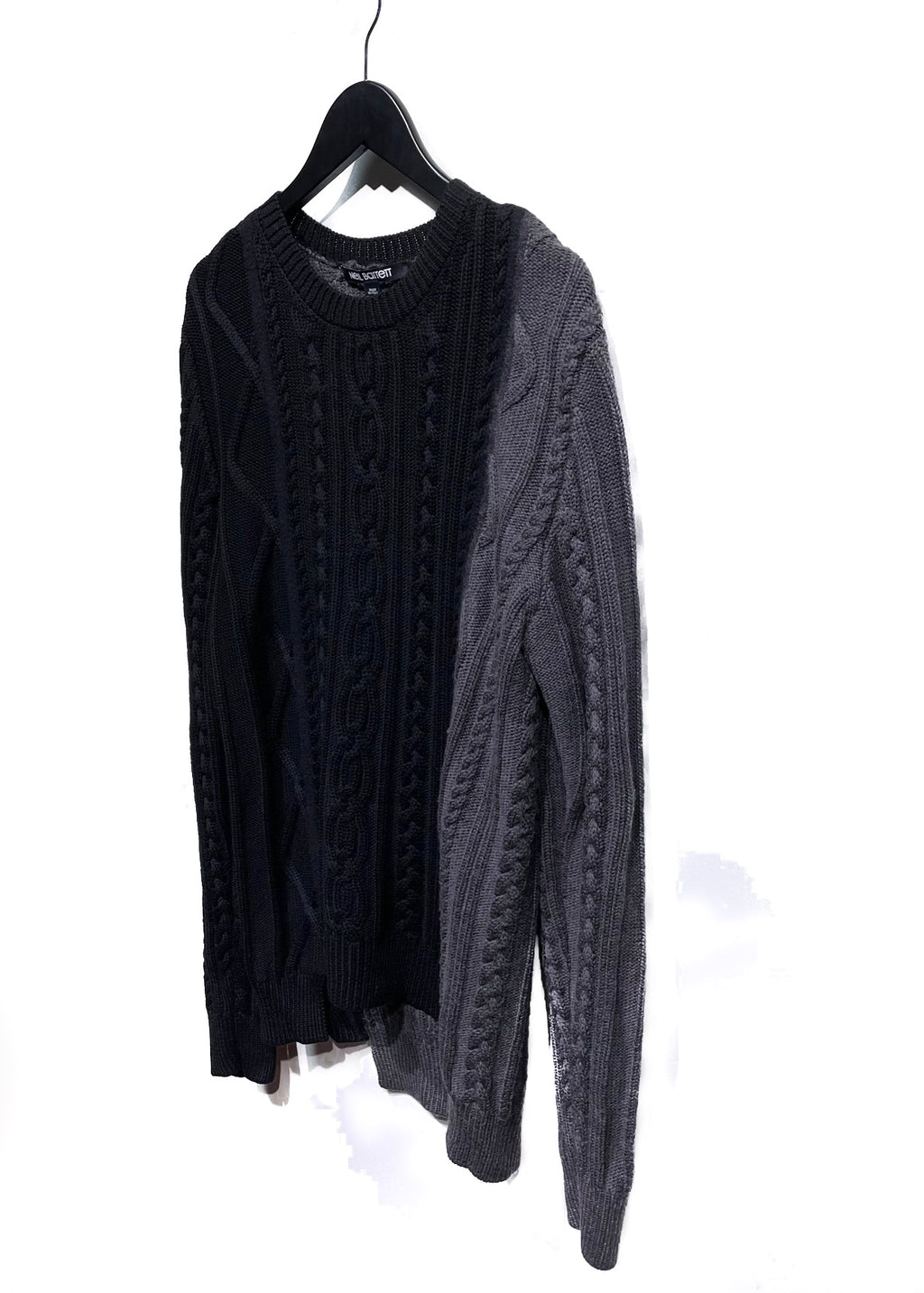 Neil Barrett Two Tone Black Cable Knit Asymmetrical Sweater