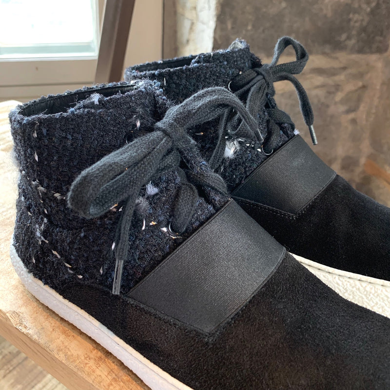 Chanel Black Suede Tweed Desert High-top Sneakers