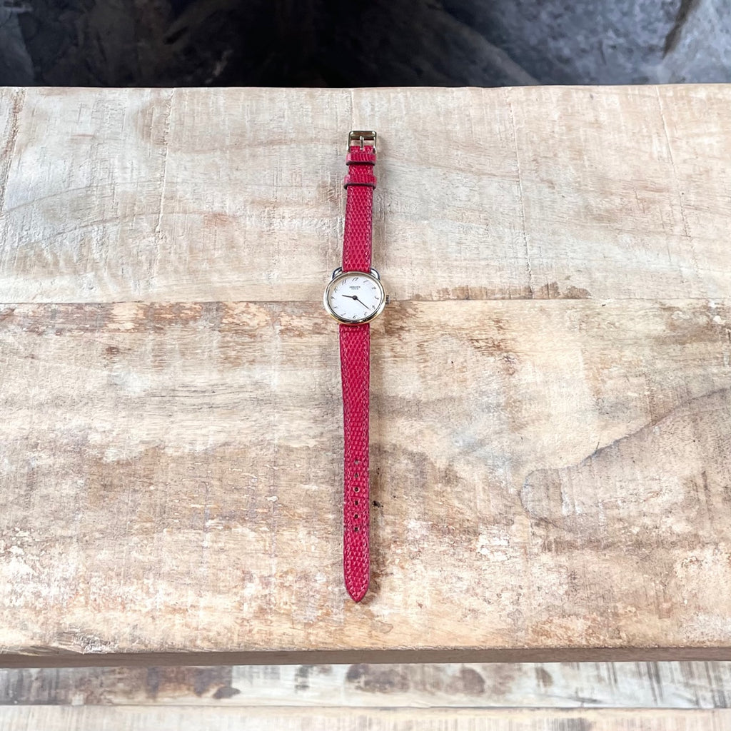 Hermès Red Leather Arceau 25mm Wrist Watch