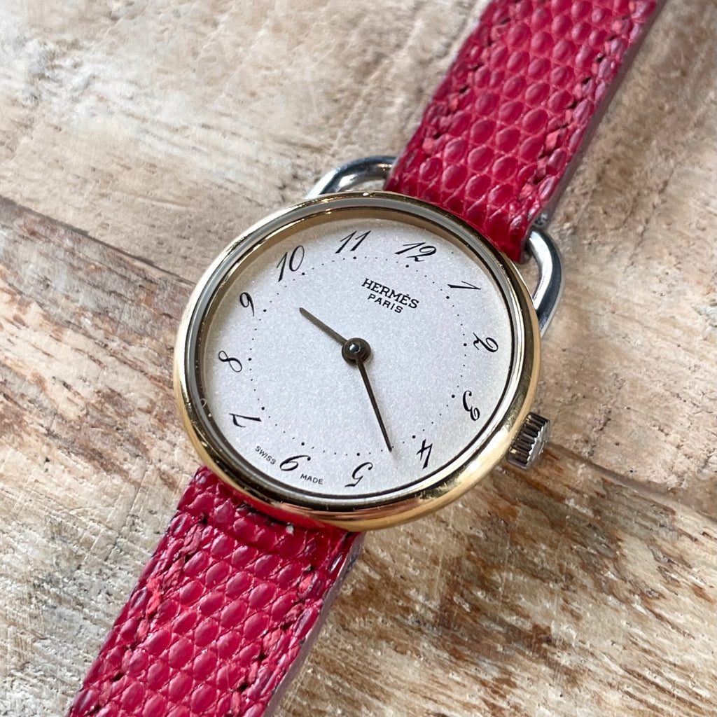 Hermès Red Leather Arceau 25mm Wrist Watch