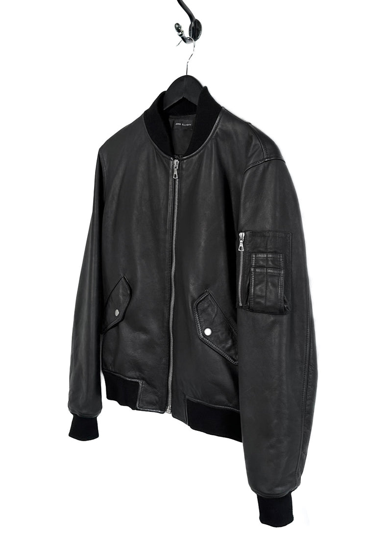 John Elliott Black Leather Bogota Bomber Jacket