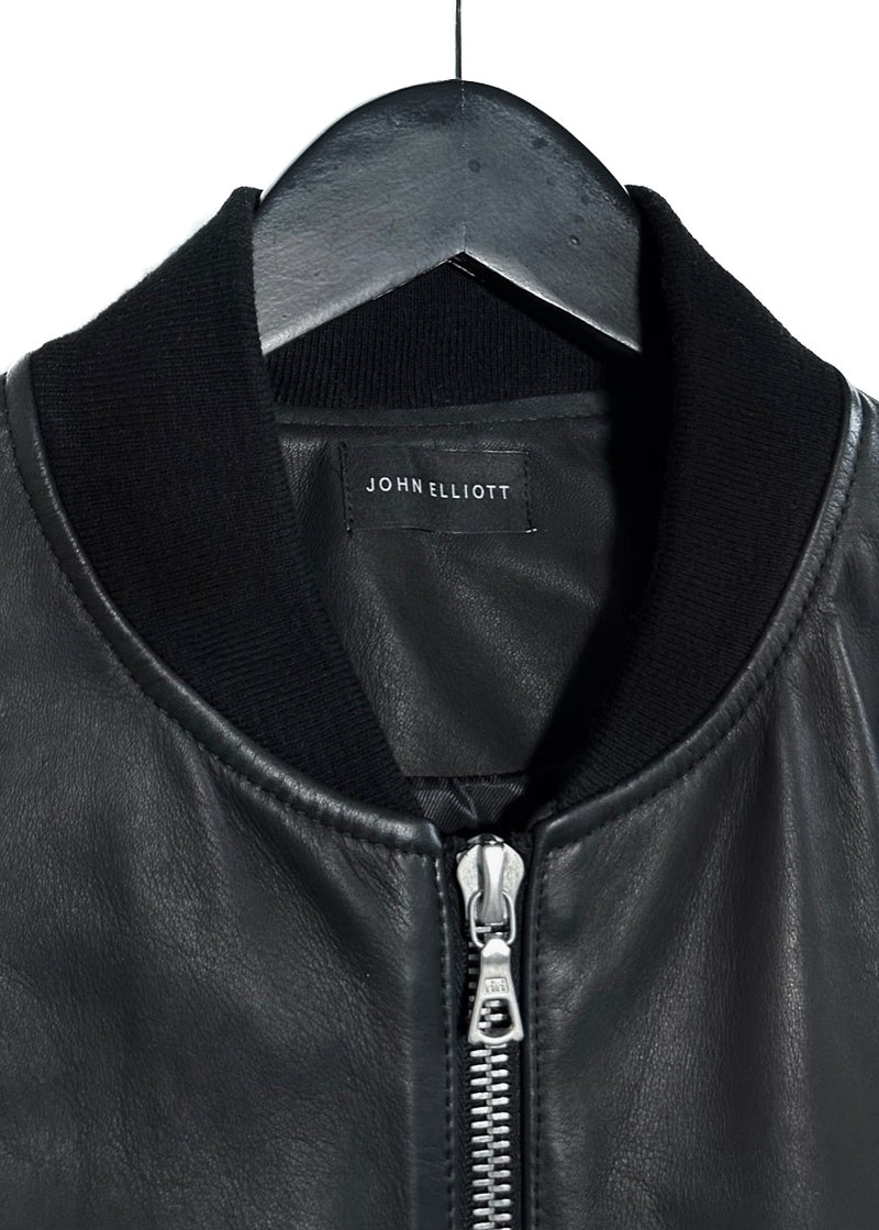 John Elliott Black Leather Bogota Bomber Jacket