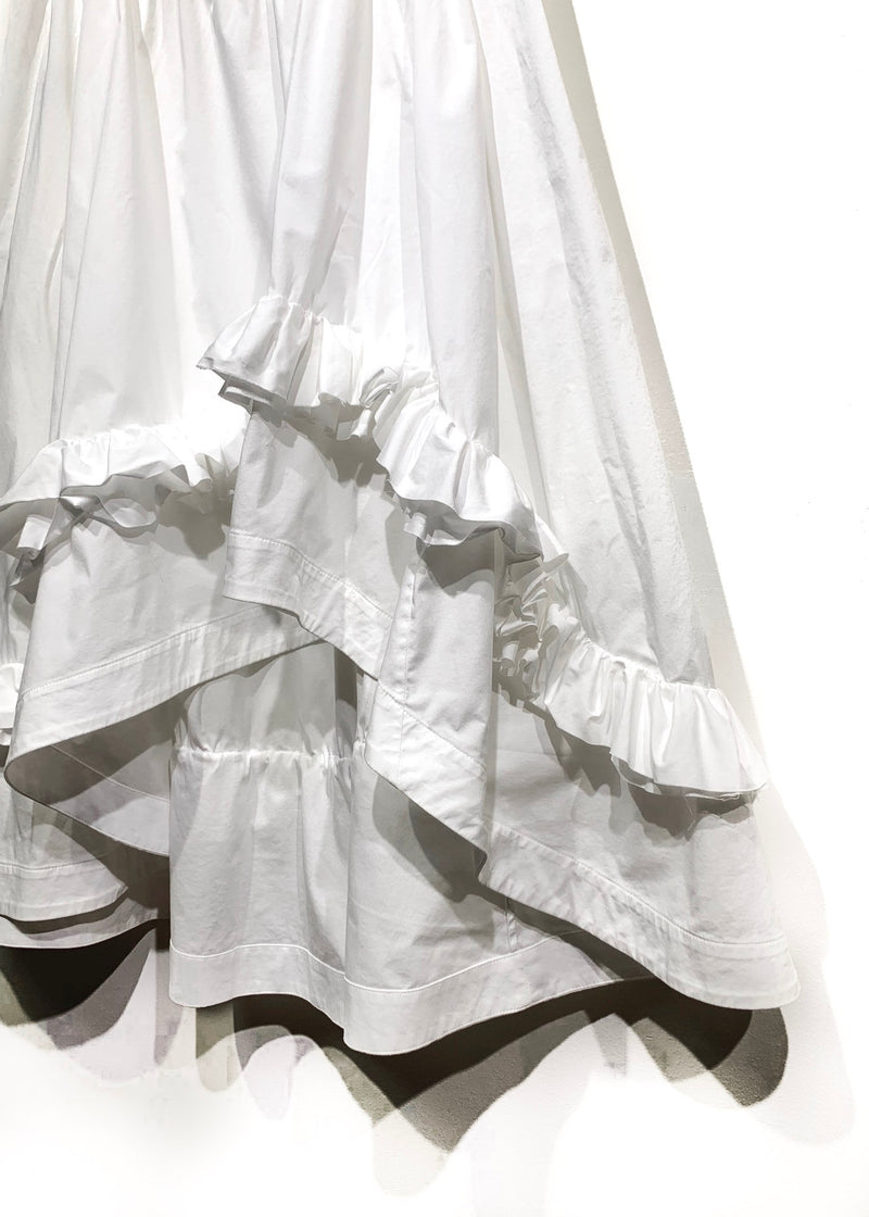 Cédric Charlier White Asymmetrical Ruffled Cotton Skirt