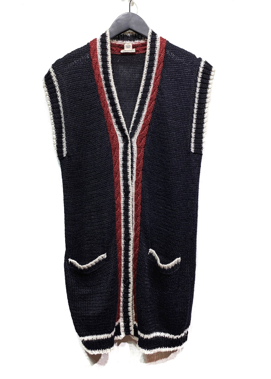 Hermès Navy Linen Knit Buttoned Sleeveless Cardigan Vest