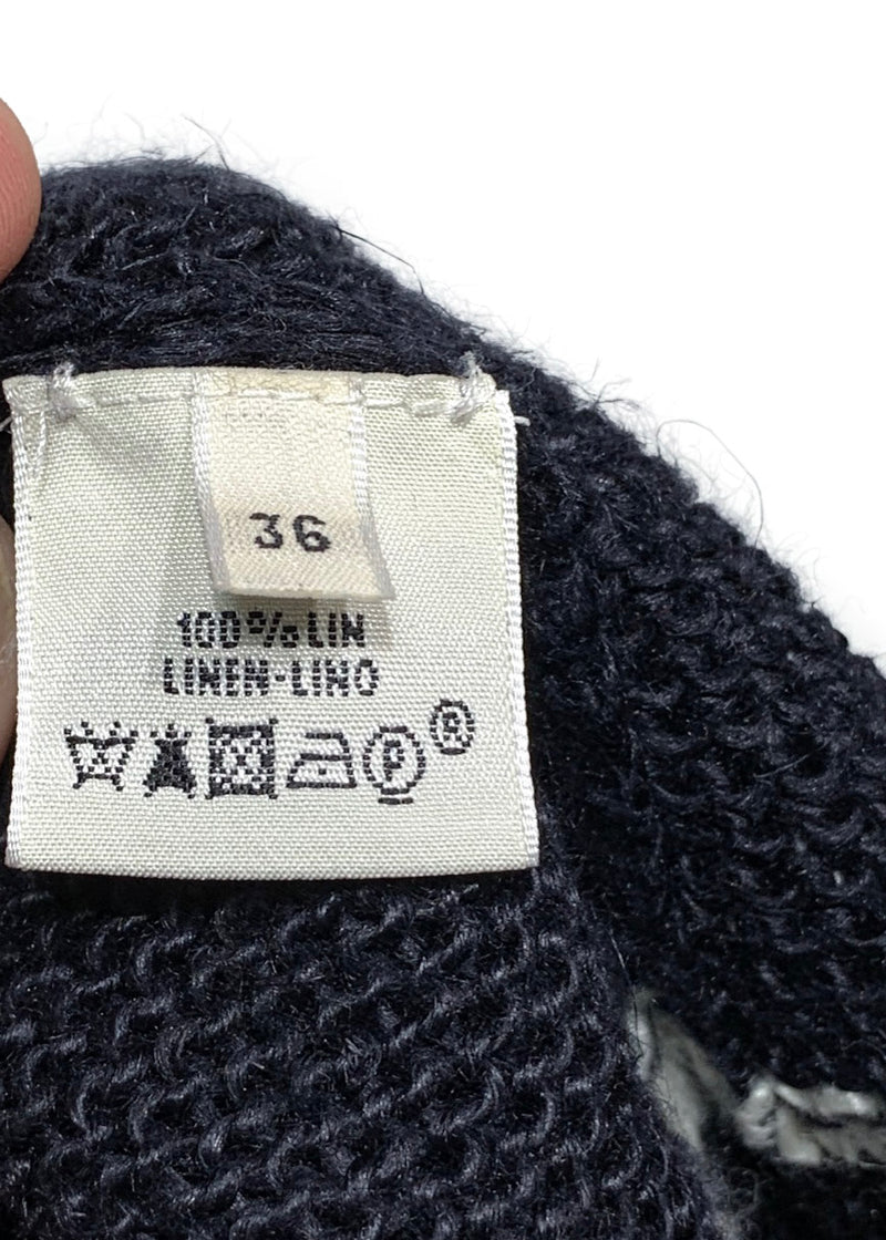 Hermès Navy Linen Knit Buttoned Sleeveless Cardigan Vest
