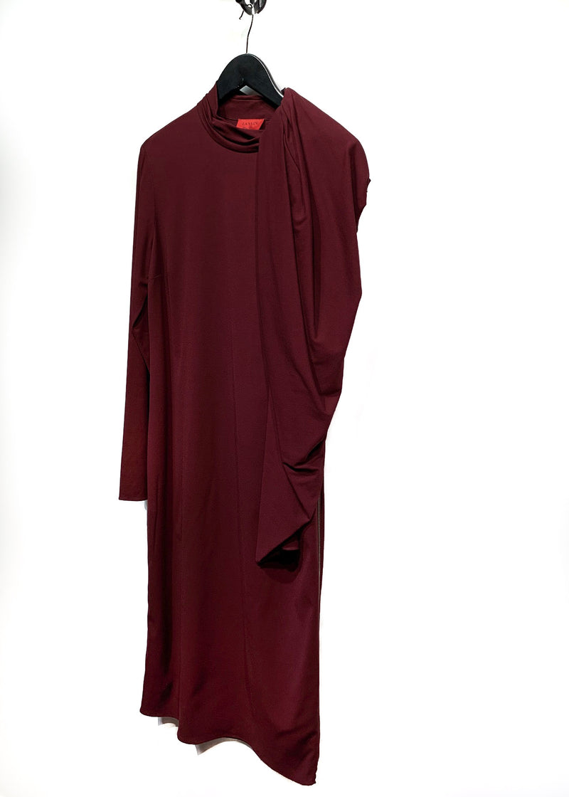 Robe bourgogne à manche froncée et détail fermeture éclair Lanvin 2011