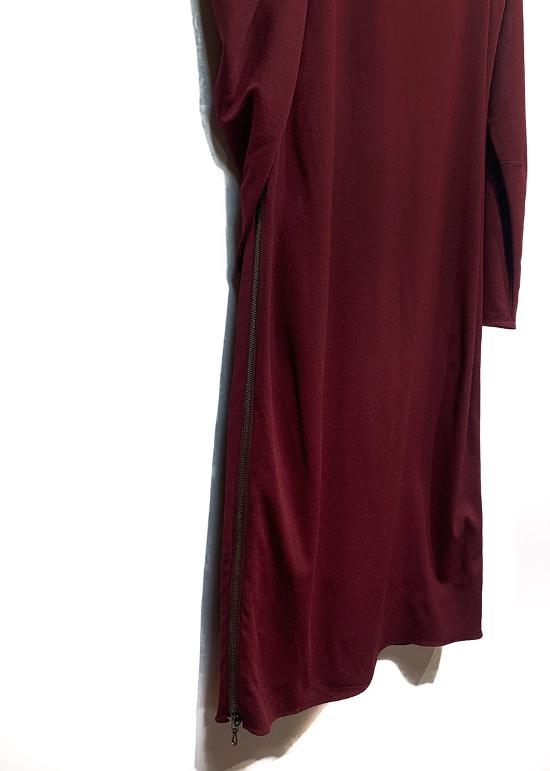 Lanvin FW11 Burgundy Gathered Sleeve Zipper Detail Dress