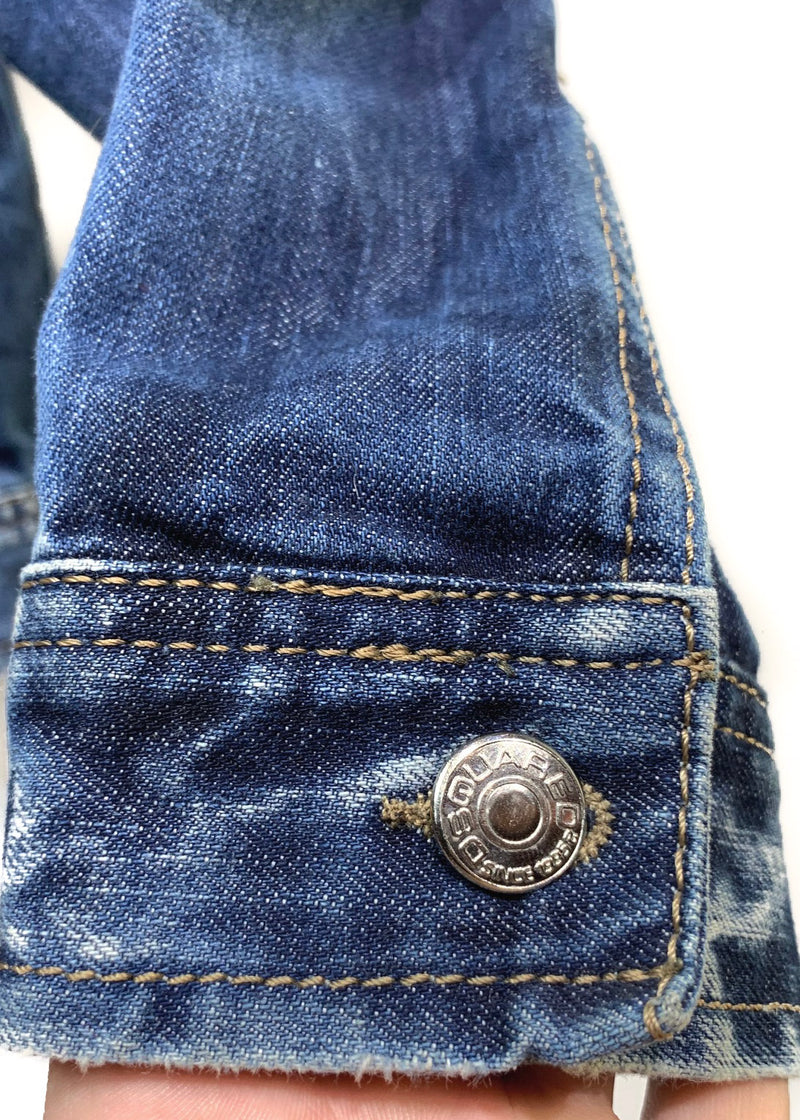 Veste en jean bleue délavé à bouton et broderies Dsquared2