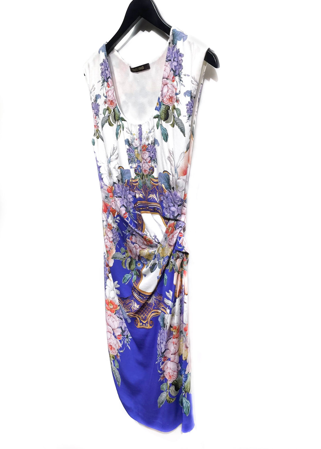 Robe sans manches à imprimé floral bleu ivoire Roberto Cavalli