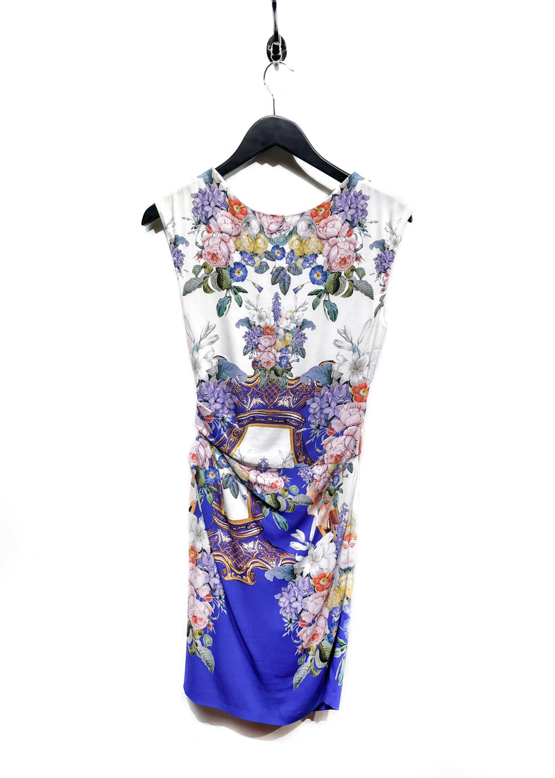 Roberto Cavalli Ivory Blue Floral Print Sleeveless Dress