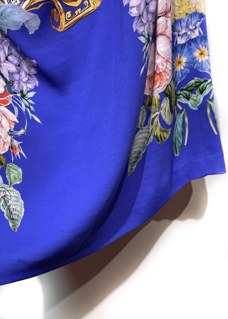 Robe sans manches à imprimé floral bleu ivoire Roberto Cavalli