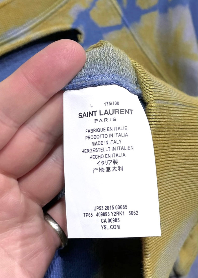 Saint Laurent 2016 Yellow Blue Tie Dye Destroyed Sweatshirt