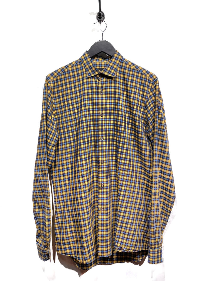 Prada Yellow Blue Checkered Cotton Shirt