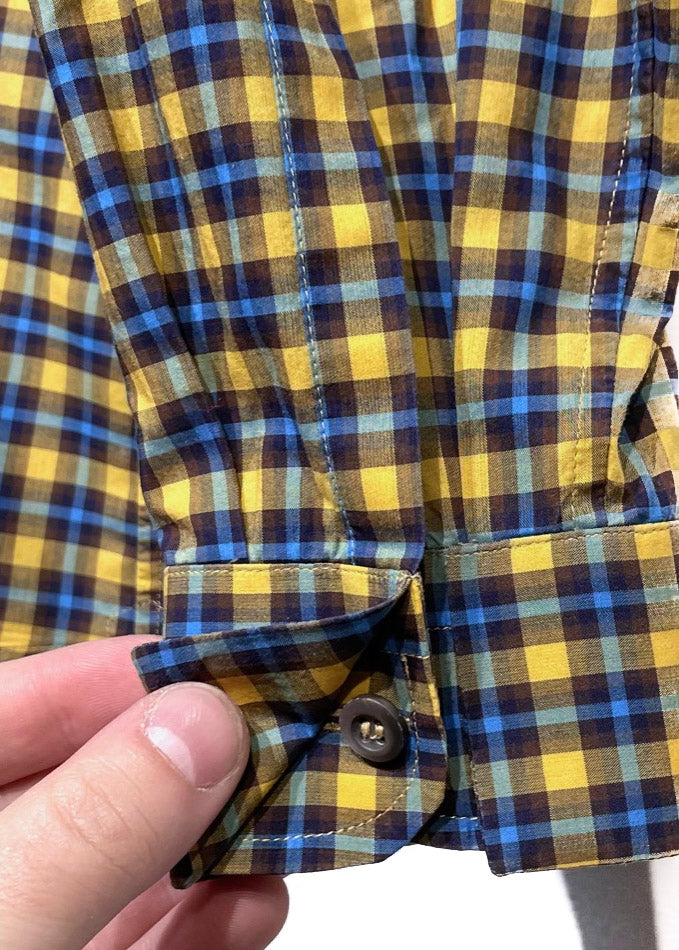 Chemise en coton à carreaux bleu jaune Prada