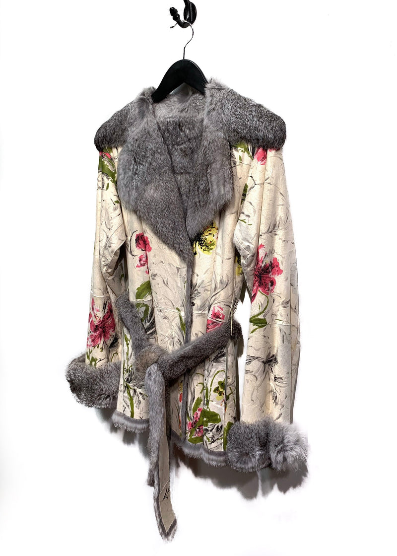 Manteau réversible en fourrure de lapin Dolce & Gabbana avec peinture florale