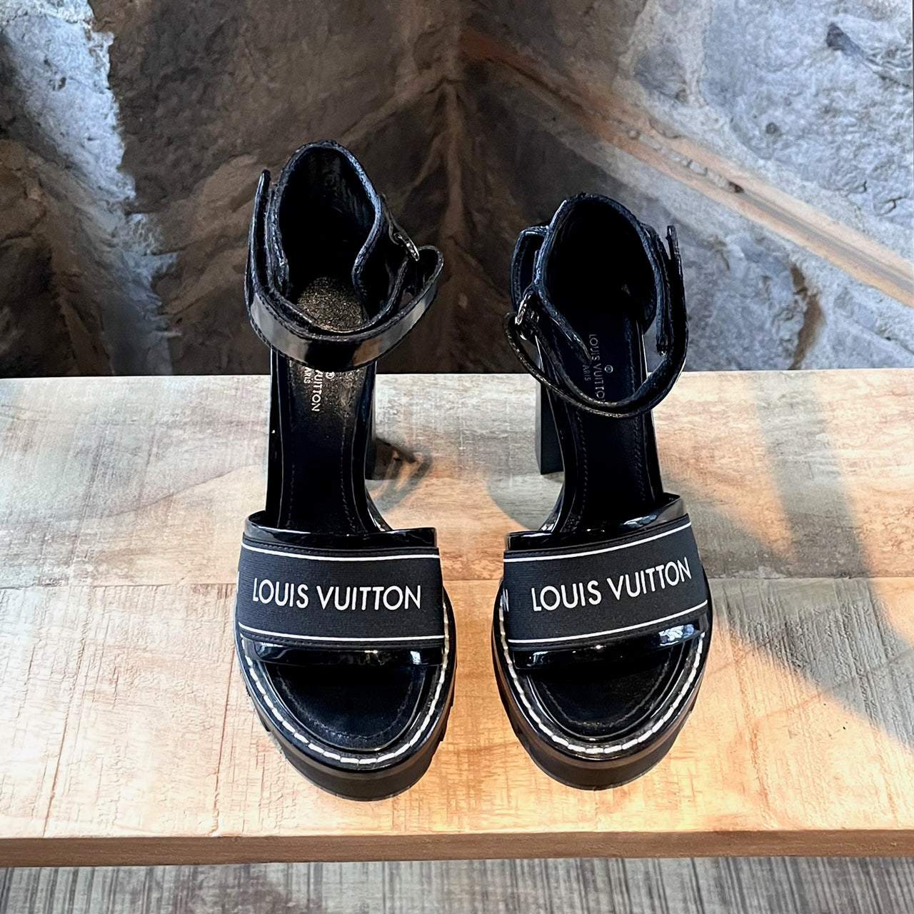 Louis Vuitton Black Patent Leather Star Trail Ankle Strap Sandals Size 36 Louis  Vuitton