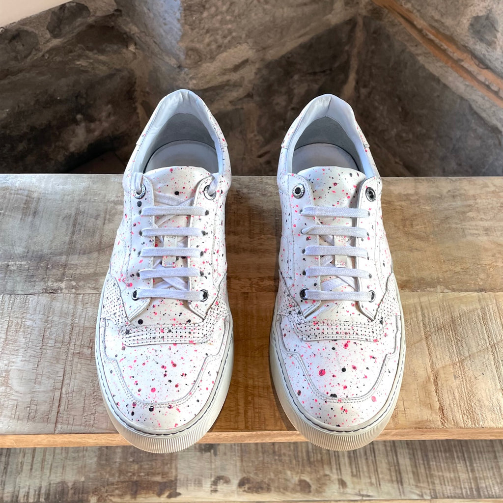 Lanvin White Tennis Sneakers with Paint-Splatter Effect