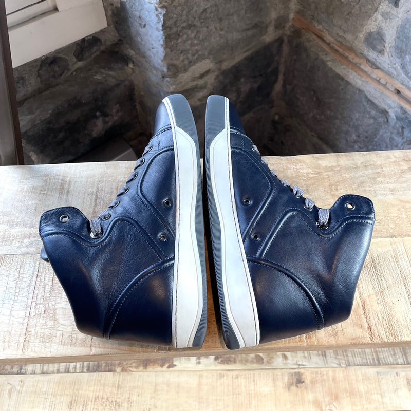 Lanvin Navy Leather High Top Sneakers