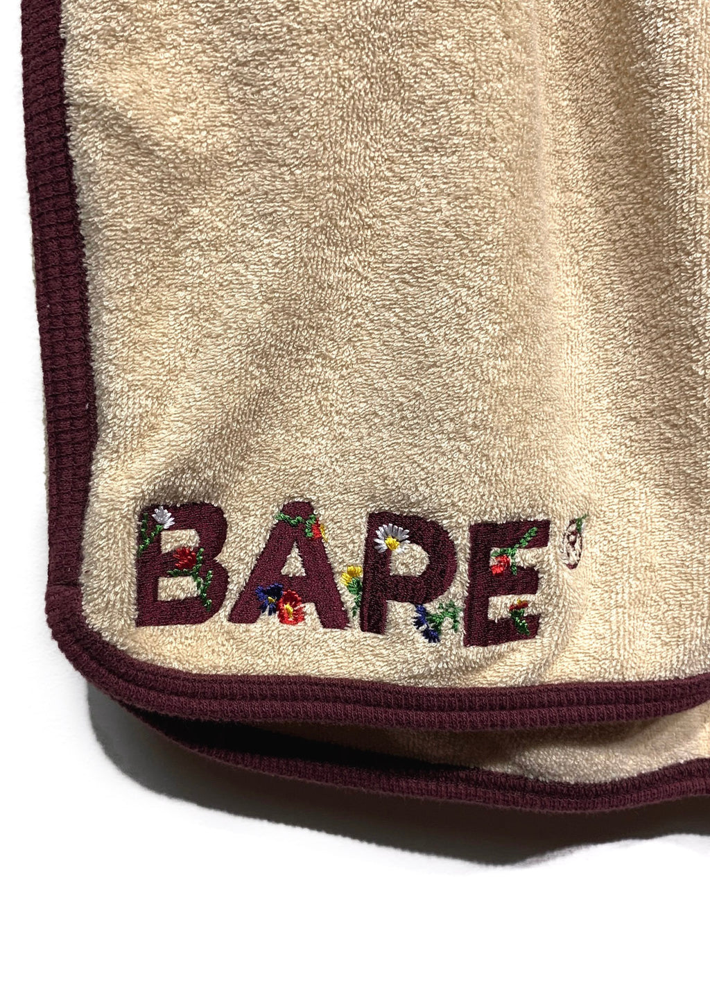 Bape Beige Burgundy Terry Cloth Logo Embroidered Shorts