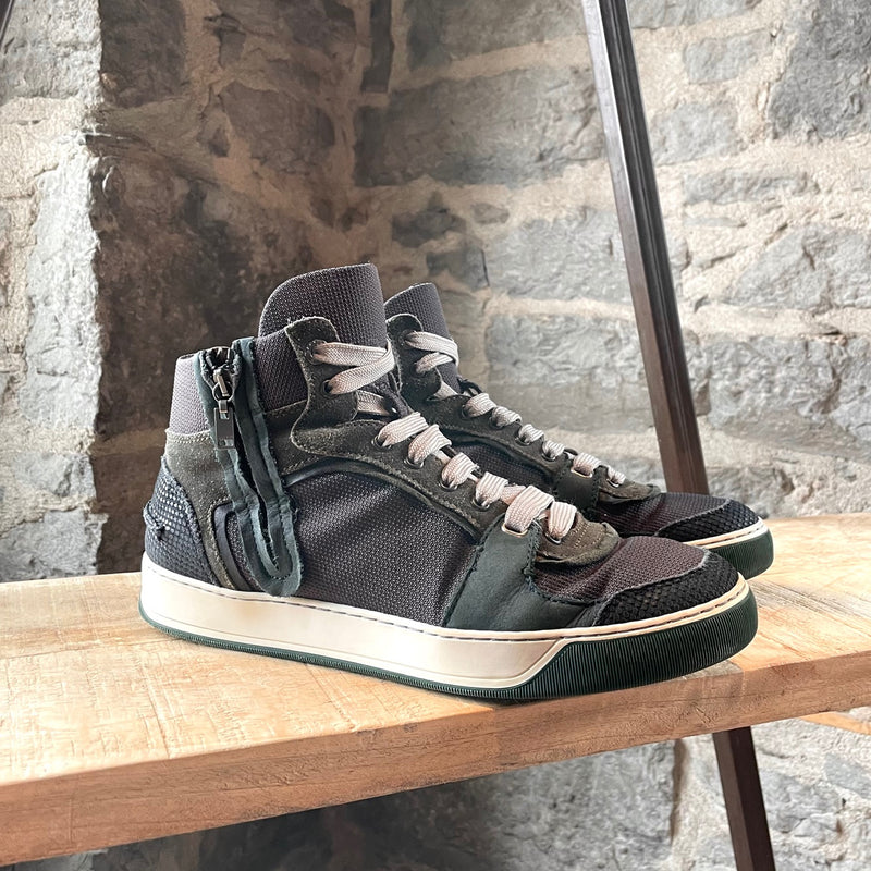 Lanvin Forest Green Multi-fabric Mid-top Sneakers