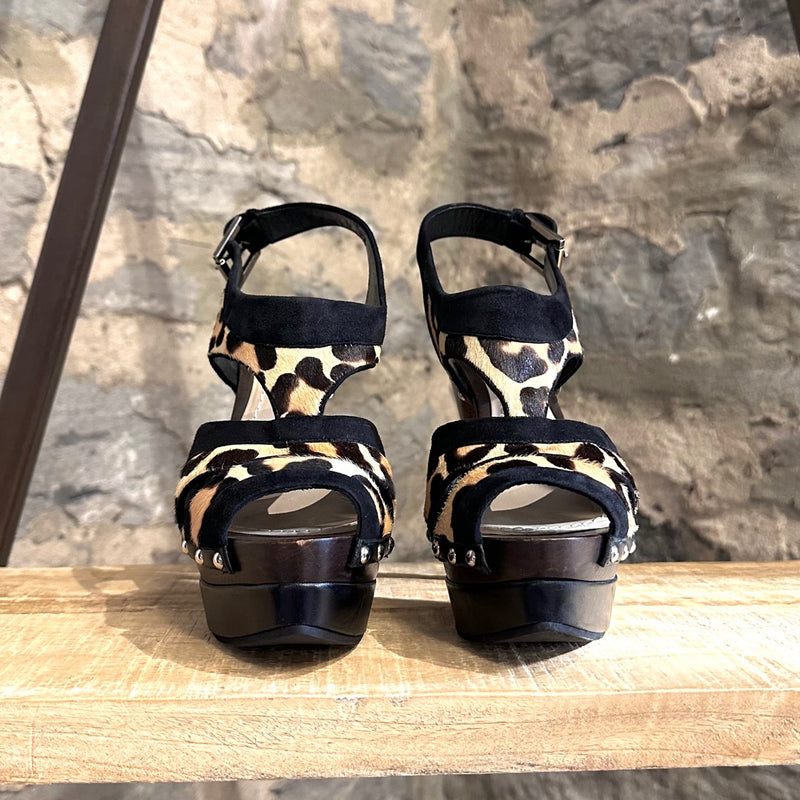Christian Dior Wood Clog Heel Sandals Leopard Print