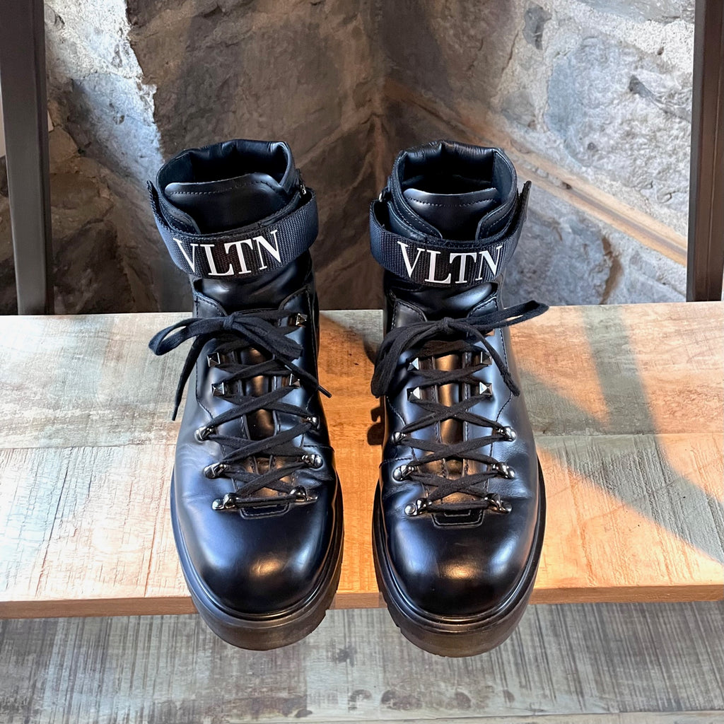 Valentino VLTN Strap Black Leather Hiking Combat Boots
