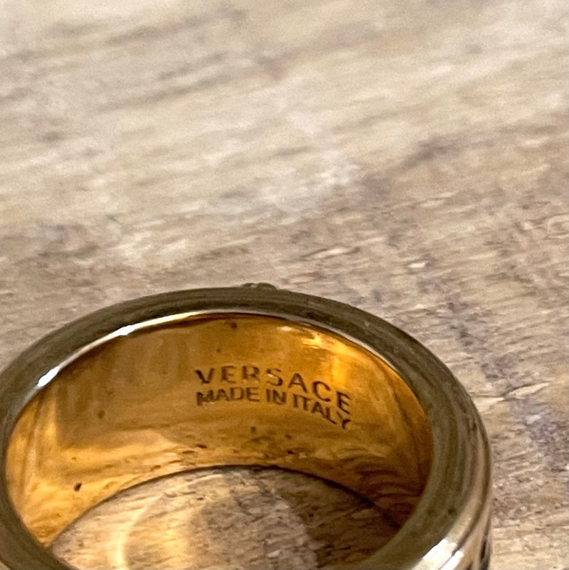Versace Gold Tone Medusa Logo Band Ring