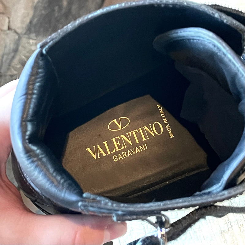 Bottes de combat de randonnée en cuir noir Valentino VLTN Strap