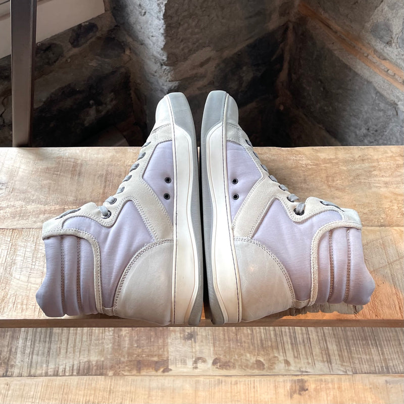 Lanvin Purple Silk and Grey Leather High-Top Sneakers