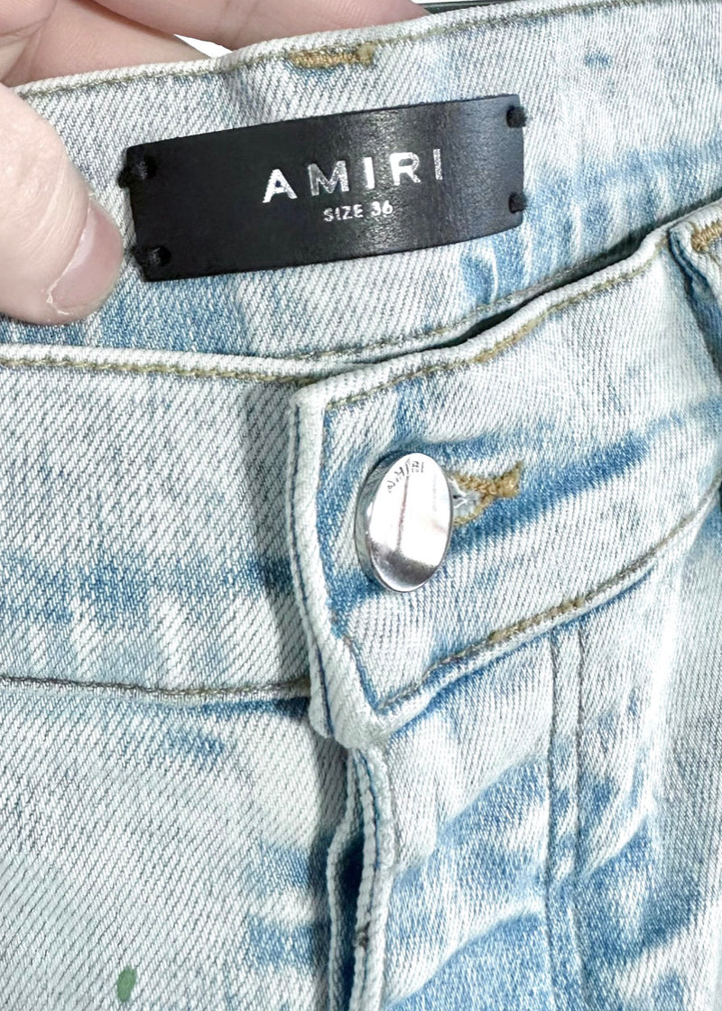 Jeans Amiri bleu clair avec éclaboussures de peinture