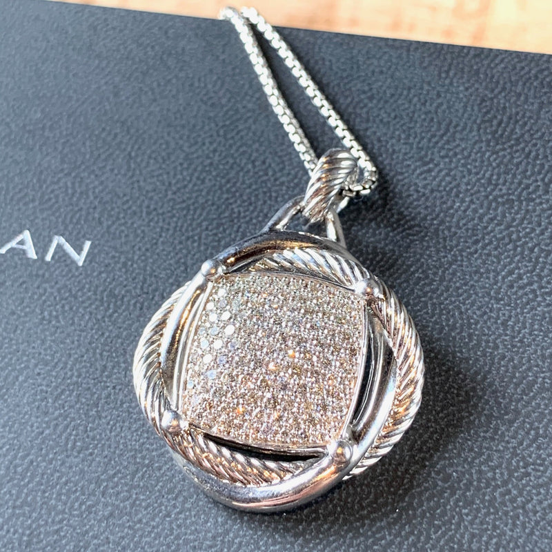 David Yurman Large Infinity Diamond Pendant with Silver Thin Chain