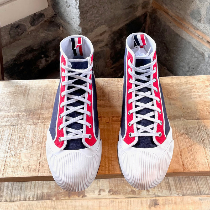 Thom Browne Navy Red Canvas High Top Sneakers