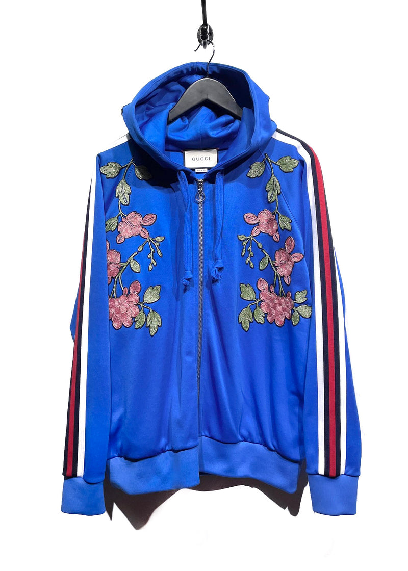 Gucci 2017 Blue Floral Embroidered Zip-up Hoodie