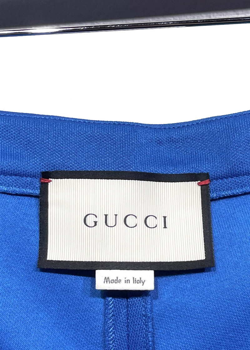 Pantalon legging bleu à étriers Gucci 2017 brodés de fleurs et bande web
