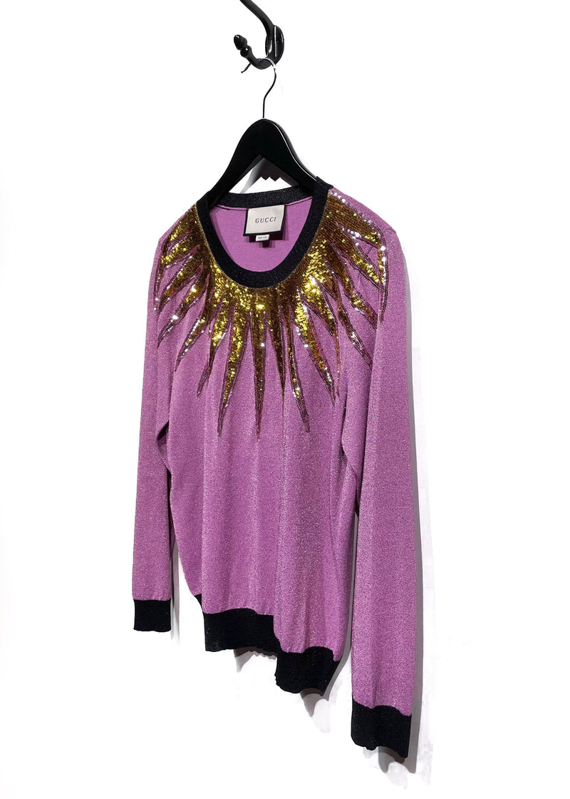 Gucci Purple Lurex Gold-tone Sequins Sweater